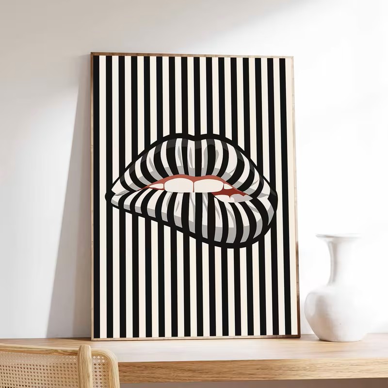 Interior Design Drawing - Affiche murale en toile rayée en